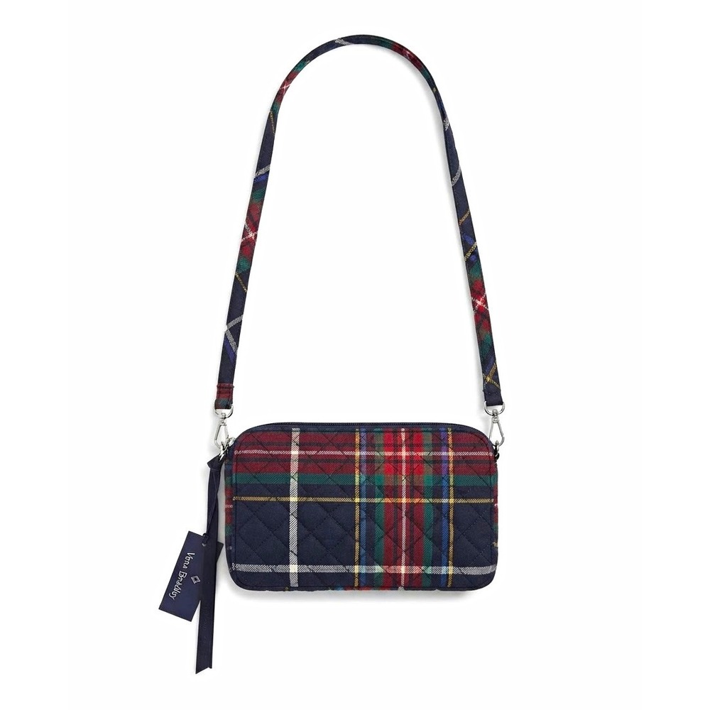 Vera Bradley Plaid Quilted Zip Around Wallet Crossbody Bag Wristlet Strap